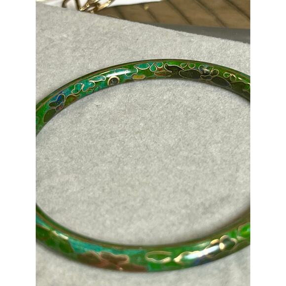 Vintage Cloisonné Enamel Bangle Bracelet Set of 3 Floral Chinoiserie Stackable - Picture 11 of 12